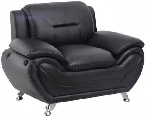 Container Furniture Direct Michael Modern Faux Leather Upholstered Stainless Steel Legs Living Room Sofa, Chair, Black