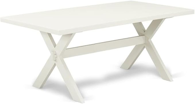 East West Furniture X027AB264-6 6 Piece Dining Table Set Contains a Rectangle Kitchen Table with X-Legs and 4 White Faux Leather Upholstered Chairs with a Bench, 40x72 Inch, Multi-Color