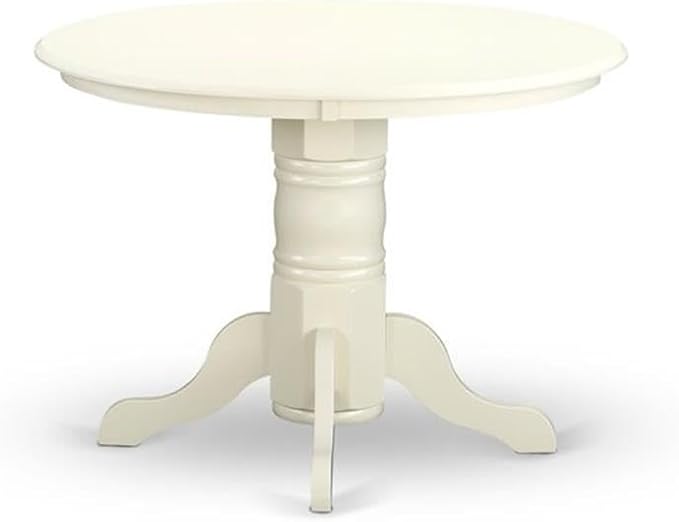 East West Furniture SHSI3-WHI-15 3 Piece Dining Room Table Set Contains a Round Wooden Table with Pedestal and 2 Baby Blue Linen Fabric Upholstered Chairs, 42x42 Inch, Linen White