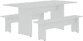 Manhattan Comfort Nomad 3 Piece Dining Set for 6 with Modern Kitchen Table and 2 Benches, Farmhouse Furniture with Rustic Wood Grain Finish, Pedestal Base, Easy Assembly, White