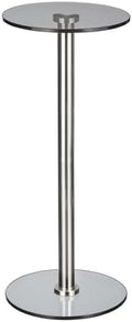 mDesign Glass Top Side/End Drink Table - Tall Modern Round Accent Metal Nightstand Furniture for Living Room, Dorm, Home Office, and Bedroom - 9" Round - Dark Smoke Gray/Chrome