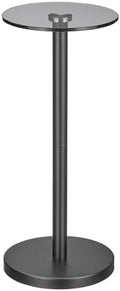 mDesign Glass Top Side/End Drink Table - Small Modern Round Accent Metal Nightstand Furniture for Living Room, Dorm, Home Office, and Bedroom - 9" Round - Smoke Gray/Black