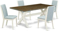 East West Furniture X077LA015-5 5 Piece Kitchen Table Set for 4 Includes a Rectangle Dining Room Table with X-Legs and 4 Baby Blue Linen Fabric Parsons Chairs, 40x72 Inch, Multi-Color