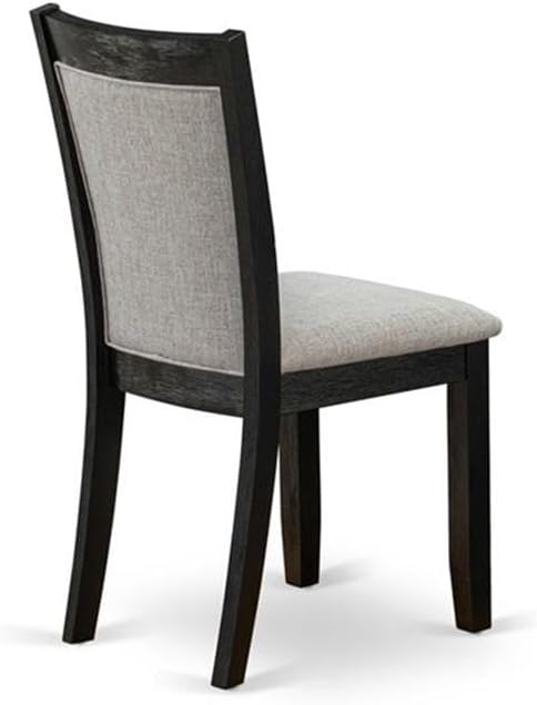 East West Furniture DLMZ5-AB6-06 5 Piece Dinette Set for 4 Includes a Round Dining Room Table with Dropleaf and 4 Shitake Linen Fabric Parsons Dining Chairs, 42x42 Inch, Wirebrushed Black