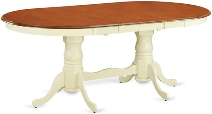 East West Furniture PLAV9-WHI-W 9 Piece Dining Set Includes an Oval Dining Room Table with Butterfly Leaf and 8 Wood Seat Chairs, 42x78 Inch, Buttermilk & Cherry