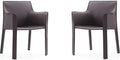 Manhattan Comfort Vogue Modern Faux Leather Dining Chairs, Metal Frame, Comfortable Padded Seat, Fully Assembled Armchair Accent Furniture, Set of 2, Grey