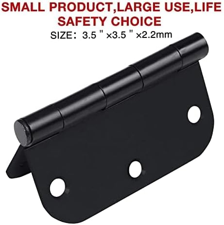 Matte Black Door Hinges 3.5 Inch Rounded 12 Pack Interior 3 1/2" Flat Iron Hinge 5/8" Radius 3 ½"Doors Hardware for Wood Frame and Clear Glass Indoor Bed Room,DIY Assemblely Gate,Closet,Table,Farm