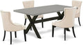 East West Furniture X697FR102-5 5 Piece Kitchen Table Set for 4 Includes a Rectangle Dining Room Table with X-Legs and 4 Light Beige Linen Fabric Upholstered Chairs, 40x72 Inch, Multi-Color