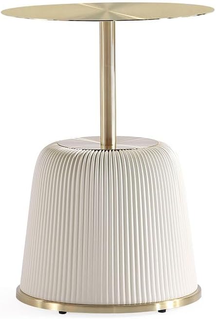 Manhattan Comfort Anderson Modern 15.75" Round End Tables 1.0 - Elegant Leatherette Upholstered Base with Pleated Design & Gold Steel Tabletop, Fully Assembled Accent Furniture, Set of 1, Cream