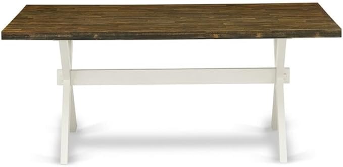 East West Furniture X077MZ015-7 7 Piece Dining Room Table Set Consist of a Rectangle Kitchen Table with X-Legs and 6 Baby Blue Linen Fabric Parson Dining Chairs, 40x72 Inch, Multi-Color