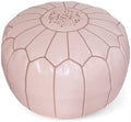 Stuffed Round Design Moroccan Leather Pouf Ottoman, Handmade, Pre-Filled, 100% Genuine Leather, 13” Height x 20” Diameter, Footstool & Living Room Décor (Papaya)