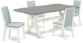 East West Furniture X097LA015-5 5 Piece Kitchen Table Set for 4 Includes a Rectangle Dining Room Table with X-Legs and 4 Baby Blue Linen Fabric Upholstered Chairs, 40x72 Inch, Multi-Color