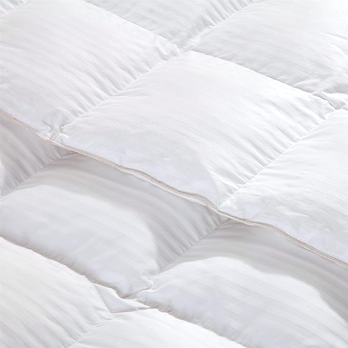 Luxurious All-Season Goose Down Comforter Duvet Insert, Exquisite Oversized California King White Stripe Design, 108" X 98 ", 100% Cotton Down Proof Fabric, 65 oz. Fill Weight