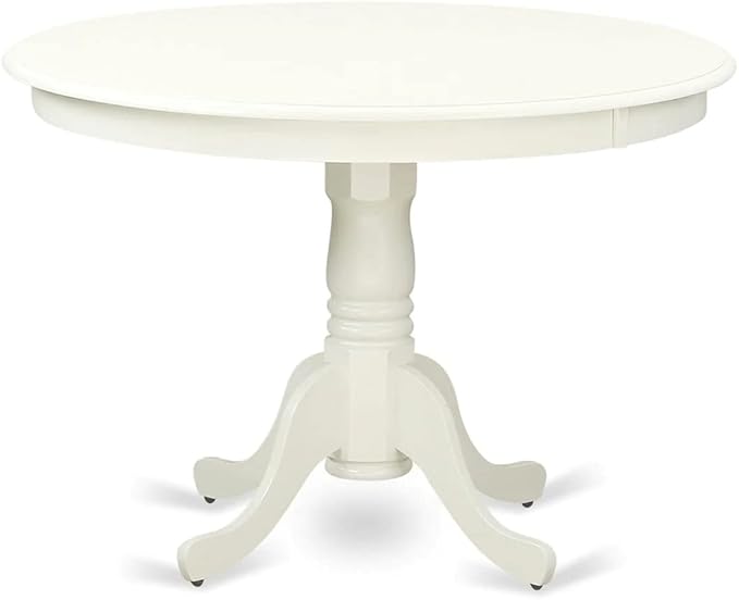 East West Furniture HLVA5-LWH-C 5 Piece Kitchen Table Set for 4 Includes a Round Dining Room Table with Pedestal and 4 Linen Fabric Upholstered Dining Chairs, 42x42 Inch, Linen White