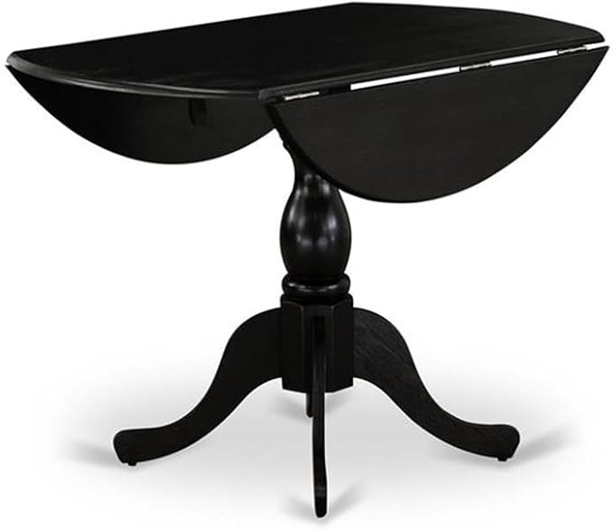 East West Furniture DLMZ3-AB6-06 3 Piece Modern Dining Table Set Contains a Round Wooden Table with Dropleaf and 2 Shitake Linen Fabric Parsons Dining Chairs, 42x42 Inch, Wirebrushed Black