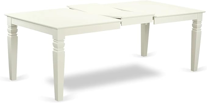 East West Furniture LGDA7-LWH-29 7 Piece Dining Room Set Includes a Rectangle Wooden Table with Butterfly Leaf and 6 Polyester Fabric Padded Chairs, 42x84 Inch, linen white