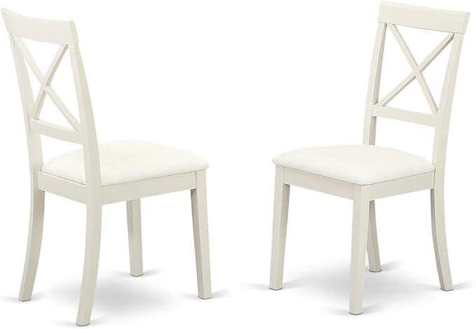 East West Furniture HLBO3-LWH-LC 3 Piece Dining Set Contains a Round Dining Table with Pedestal and 2 Faux Leather Kitchen Room Chairs, 42x42 Inch, Linen White