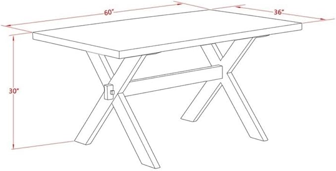 East West Furniture X676DR124-7 7 Piece Dining Set Consist of a Rectangle Dining Room Table with X-Legs and 6 Black Color Linen Fabric Upholstered Chairs, 36x60 Inch, Multi-Color