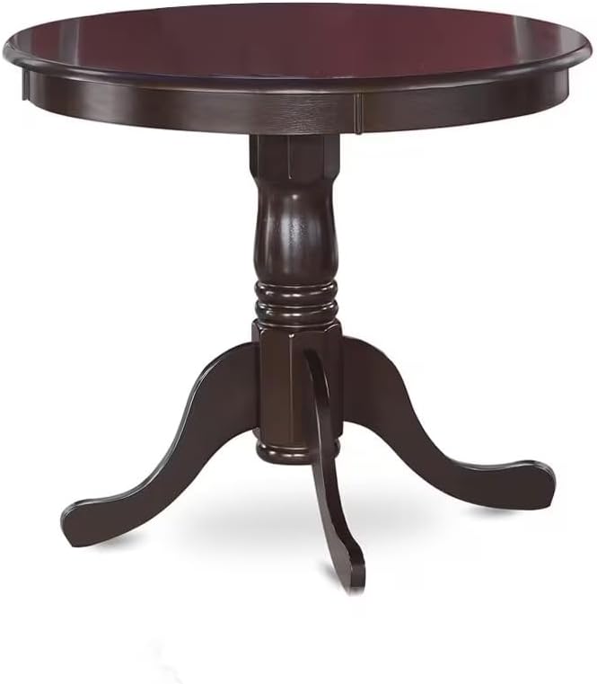 East West Furniture ANTI5-CAP-W 5 Piece Dinette Set for 4 Includes a Round Kitchen Table with Pedestal and 4 Dining Chairs, 36x36 Inch, Cappuccino