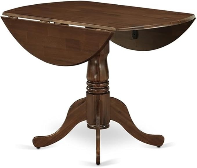 East West Furniture DLSI3-AWA-04 3 Piece Dining Set Contains a Round Kitchen Table with Dropleaf and 2 Upholstered Parson Chairs, 42x42 Inch, Antique Walnut