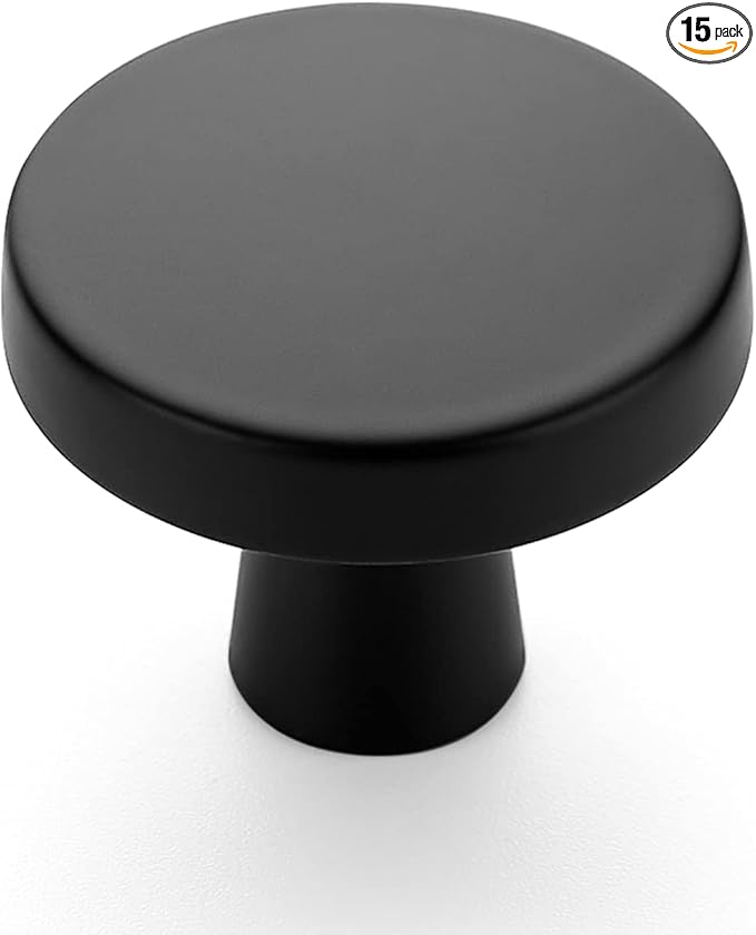 Ravinte 15 Pack Drawer Pulls 1-1/4 Inch Matte Black Kitchen Cabinet Knobs Solid Round Dresser Handles for Simple Cupboard Hardware