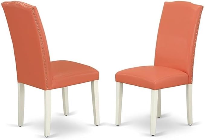 East West Furniture LGEN7-LWH-78 7 Piece Dining Set Consist of a Rectangle Dining Room Table with Butterfly Leaf and 6 Pink Flamingo Faux Leather Upholstered Chairs, 42x84 Inch, Linen White