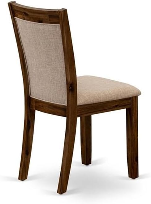 East West Furniture DLMZ5-AWN-04 5 Piece Kitchen Table Set for 4 Includes a Round Dining Room Table with Dropleaf and 4 Light Tan Linen Fabric Parsons Dining Chairs, 42x42 Inch, Natural Walnut