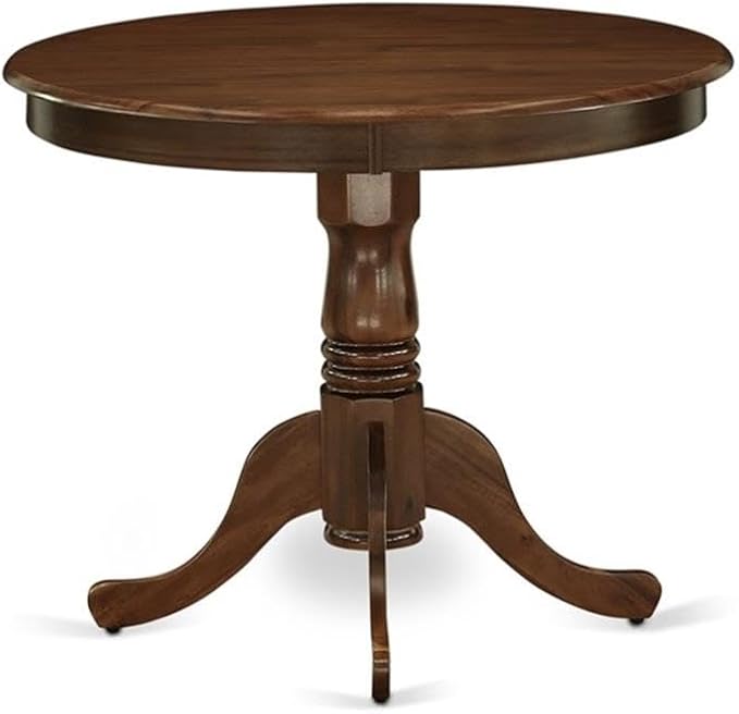 East West Furniture ANDA3-AWA-22 3 Piece Kitchen Table & Chairs Set Includes a Round Dining Table with Pedestal and 2 Polyester Fabric Upholstered Chairs, 36x36 Inch, Antique Walnut