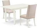 East West Furniture NOFL3-LWH-01 3 Piece Dinette Set for Small Spaces Contains a Rectangle Butterfly Leaf Table and 2 Cream Linen Fabric Upholstered Chairs, 32x54 Inch, Linen White