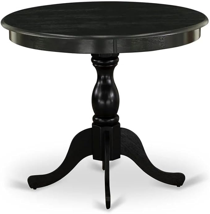 East West Furniture ANVA5-BLK-W 5 Piece Modern Dining Table Set Includes a Round Kitchen Table with Pedestal and 4 Dining Room Chairs, 36x36 Inch, Black