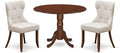 East West Furniture DLSI3-MAH-35 3 Piece Kitchen Table Set Contains a Round Dining Table with Dropleaf and 2 Doeskin Linen Fabric Parson Dining Room Chairs, 42x42 Inch, Mahogany