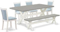 East West Furniture X097MZ015-6 6 Piece Dining Room Table Set Contains a Rectangle Kitchen Table with X-Legs and 4 Baby Blue Linen Fabric Parson Chairs with a Bench, 40x72 Inch, Multi-Color