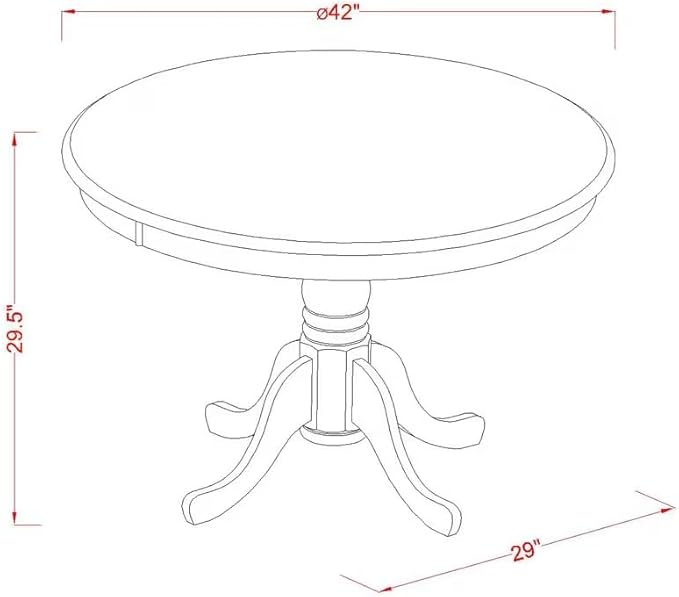 East West Furniture HLAN5-BCH-C 5 Piece Kitchen Table Set for 4 Includes a Round Dining Room Table with Pedestal and 4 Linen Fabric Upholstered Dining Chairs, 42x42 Inch, Black & Cherry