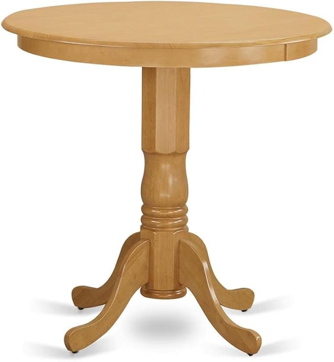 East West Furniture JACF3-OAK-W 3 Piece Counter Height Dining Set for Small Spaces Contains a Round Wooden Table with Pedestal and 2 Kitchen Chairs, 36x36 Inch, Oak