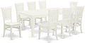 East West Furniture LGVA9-LWH-W 9 Piece Dining Table Set Includes a Rectangle Dining Room Table with Butterfly Leaf and 8 Wood Seat Chairs, 42x84 Inch, Linen White