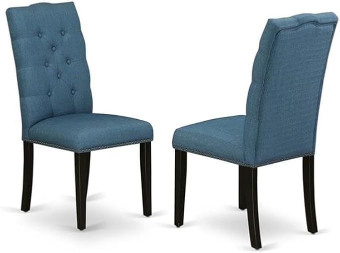East West Furniture X677EL121-6 6 Piece Dining Set Contains a Rectangle Dining Room Table with X-Legs and 4 Blue Linen Fabric Parson Chairs with a Bench, 40x72 Inch, Multi-Color