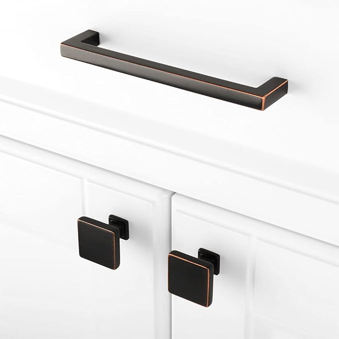 KOOFIZO Solid Square Bronze Kitchen Cabinet Handles Oil Rubbed Bronze Cabinet Pulls, 20 Pack 5 Inch Bronze Hardware for Kitchen Cabinets Drawers Dresser Cupboard Bedroom Bathroom