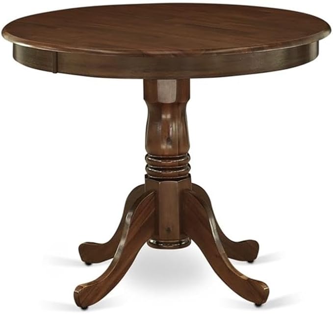 East West Furniture ANDA3-AWA-26 3 Piece Dining Set Includes a Round Kitchen Table with Pedestal and 2 Polyester Fabric Upholstered Parson Chairs, 36x36 Inch, Antique Walnut