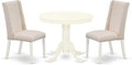 East West Furniture ANFL3-LWH-01 3 Piece Dining Room Furniture Set Contains a Round Kitchen Table with Pedestal and 2 Cream Linen Fabric Parson Dining Chairs, 36x36 Inch, Linen White