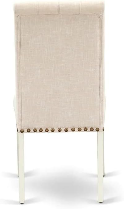 East West Furniture OXBR5-LWH-02 5 Piece Kitchen Table Set for 4 Includes a Square Dining Room Table and 4 Light Beige Linen Fabric Upholstered Parson Chairs, 36x36 Inch, Linen White