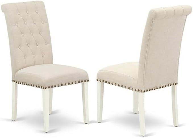 East West Furniture LGBR9-LWH-02 9 Piece Dining Room Set Includes a Rectangle Kitchen Table with Butterfly Leaf and 8 Light Beige Linen Fabric Upholstered Chairs, 42x84 Inch, Linen White