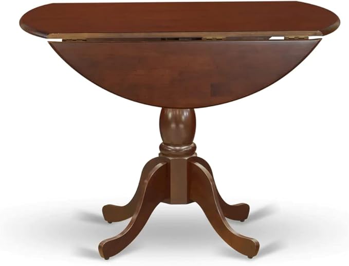 East West Furniture DMIP5-MAH-C 5 Piece Kitchen Table & Chairs Set Includes a Round Dining Room Table with Dropleaf and 4 Linen Fabric Upholstered Chairs, 42x42 Inch, Mahogany