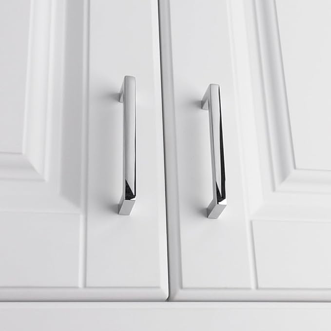KOOFIZO 30-Pack Solid Square Bar Cabinet Handle - Chrome Furniture Pull, 3.8 Inch/96mm Screwhole Distance for Kitchen Cupboard Door, Bedroom Dresser Drawer, Bathroom Wardrobe Hardware