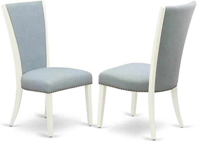 East West Furniture DOVE9-LWH-15 9 Piece Kitchen Table Set Includes a Rectangle Dining Table with Butterfly Leaf and 8 Baby Blue Linen Fabric Parson Dining Chairs, 42x78 Inch, Linen White