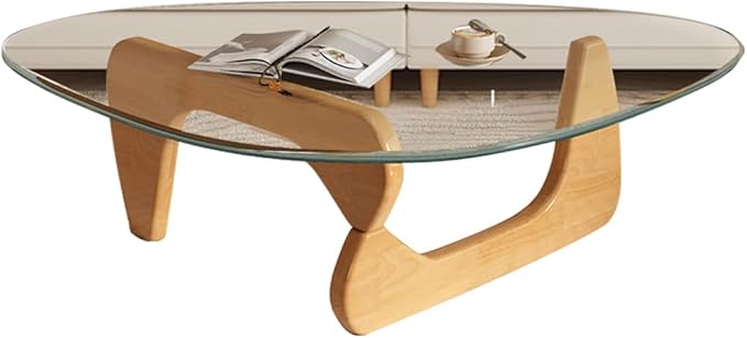 Mid Century Modern Glass Coffee Table, Small Coffee Table for Living Room, Elegant and Functional Coffee Tables, Suitable for Bedroom Living Room Reception Office Tables（Wood/Transparent，Medium）