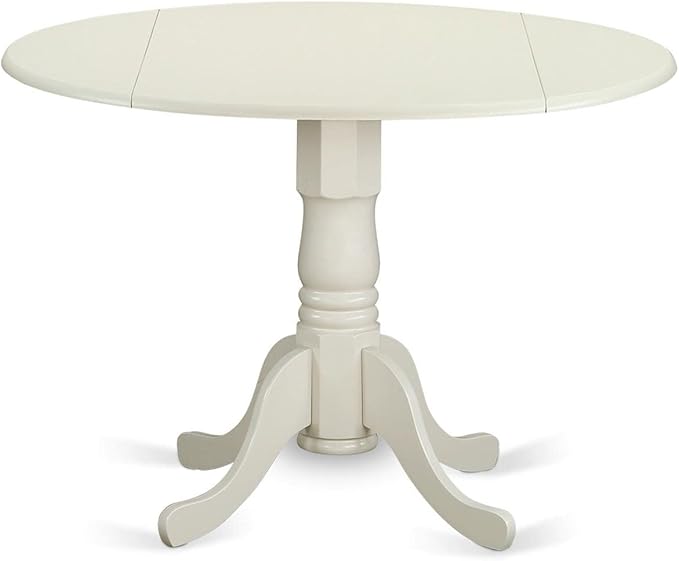 East West Furniture DLWE3-WHI-W 3 Piece Dinette Set for Small Spaces Contains a Round Dining Table with Dropleaf and 2 Dining Room Chairs, 42x42 Inch, Linen White