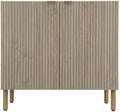 Sango Merk 2-Door Cabinet, Modern Brown Storage Cabinet with Vertical Groove Doors, Adjustable Shelf, Cylindrical Wood Legs, Discreet Metal Finger Pulls, Stylish Furniture for Living or Dining Room