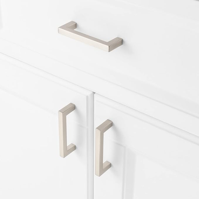 KOOFIZO 30-Pack Solid Square Bar Cabinet Handle - Brushed Nickel Furniture Pull, 3 Inch/76mm Screwhole Distance for Kitchen Cupboard Door, Bedroom Dresser Drawer, Bathroom Wardrobe Hardware