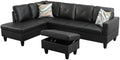 Black L-Shaped 3-Piece Faux Leather Sofa with Storage Ottoman Set, Sectional Couch Sofa Set for Living Room, Office, Small Space