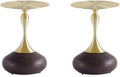 Manhattan Comfort Patchin Modern 15.75" Round End Table - Sleek Wood-Finished Steel Base with Gold Tabletop, Fully Assembled Accent Furniture, Set of 2, Brown/Gold